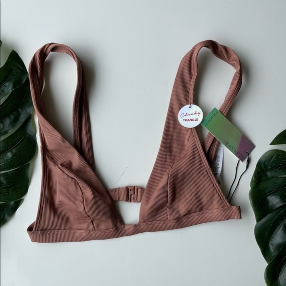 Primark 8 NWT Beige Cheeky Triangle Bikini Top - Picture 1 of 5